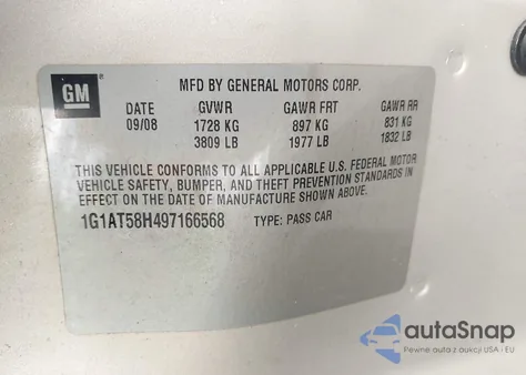 2009 Chevrolet Cobalt Lt из США, поврежденный, VIN 1G1AT58H497166568